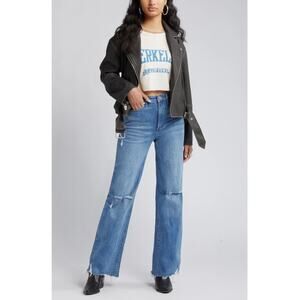 Blank NYC Distressed Belted Faux Leather Moto Jacket Size L